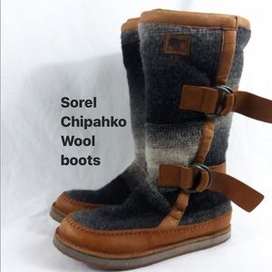 Sorel gray wool Chipahko tall boots Sz 8.5 EUC